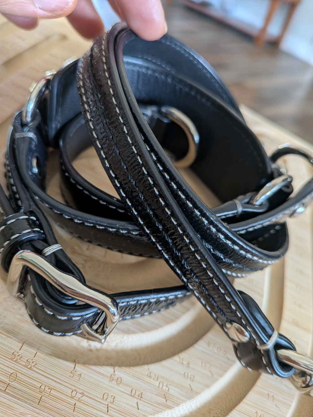Coach Replacement Blck Patent Leather Strap wSilver Dog Leash & Center Extndr - Picture 5 of 9